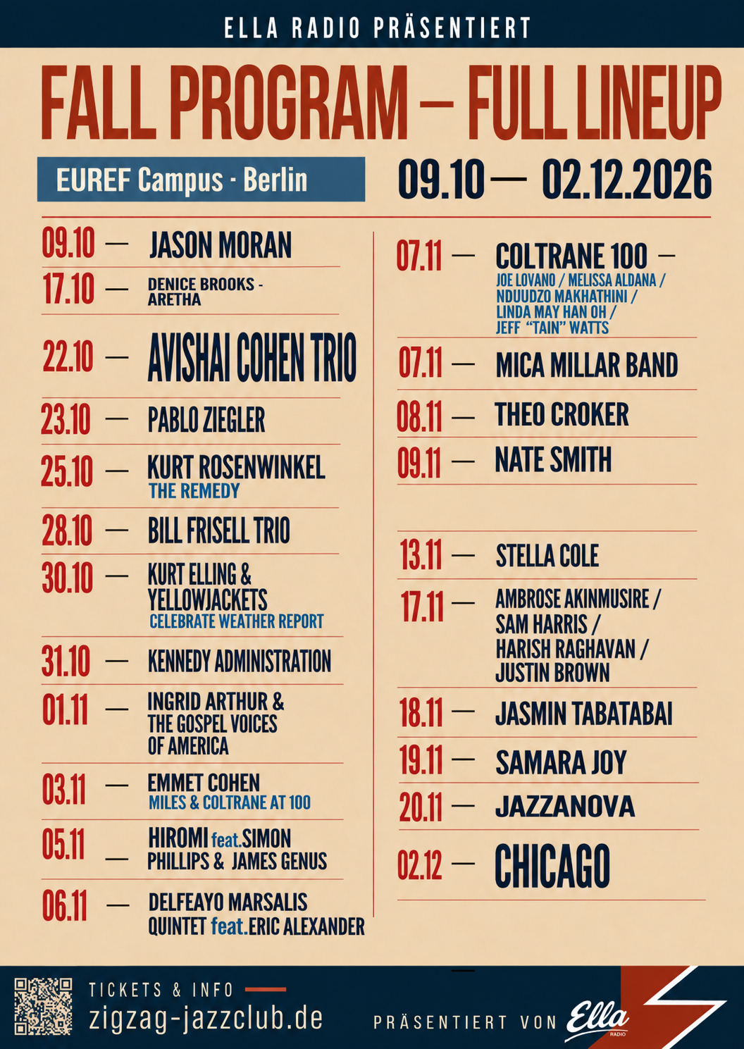 Zig Zag Hall Fall Program 2026 mit allen Konzertterminen