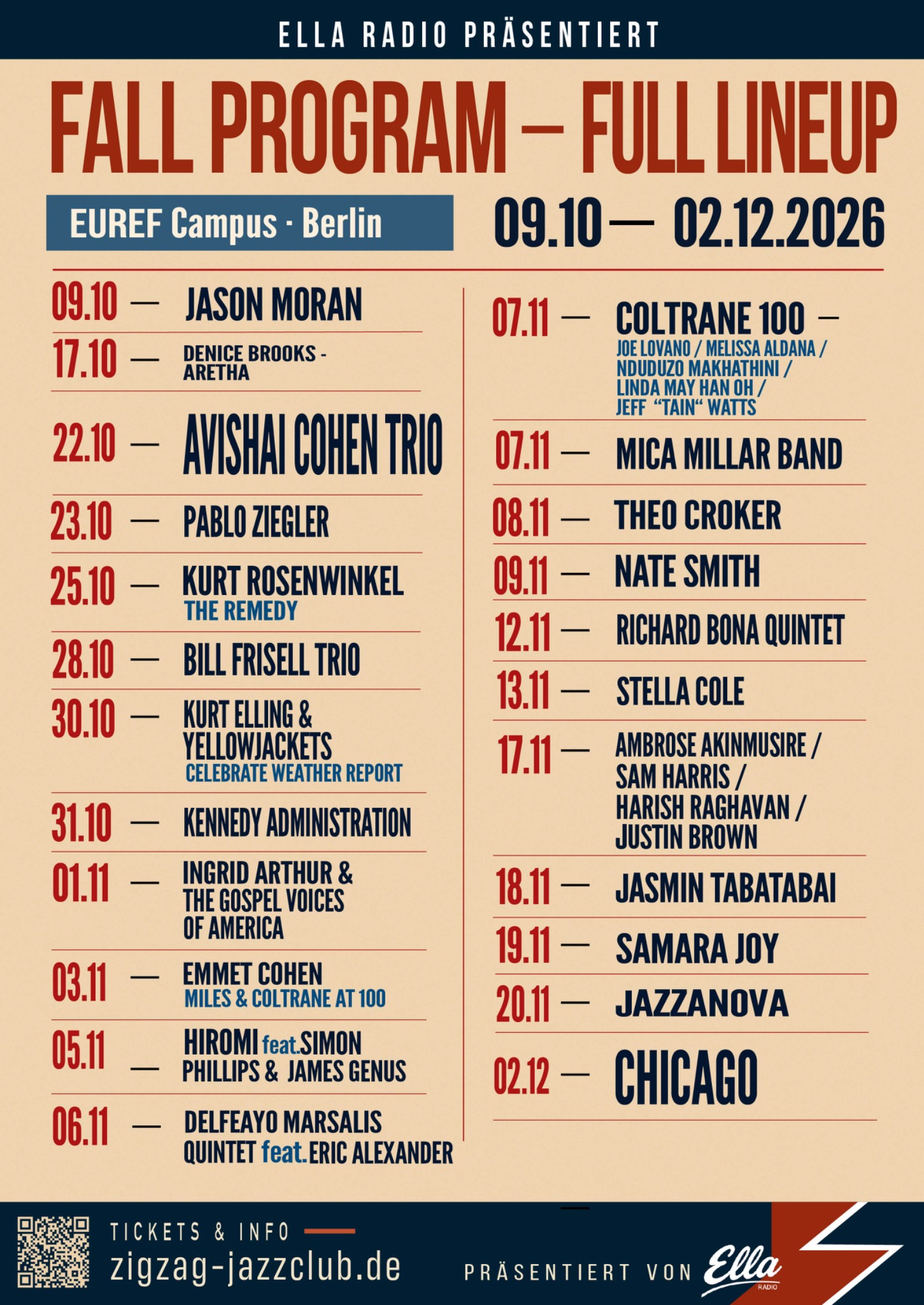 Zig Zag Hall Fall Program 2026 mit allen Konzertterminen